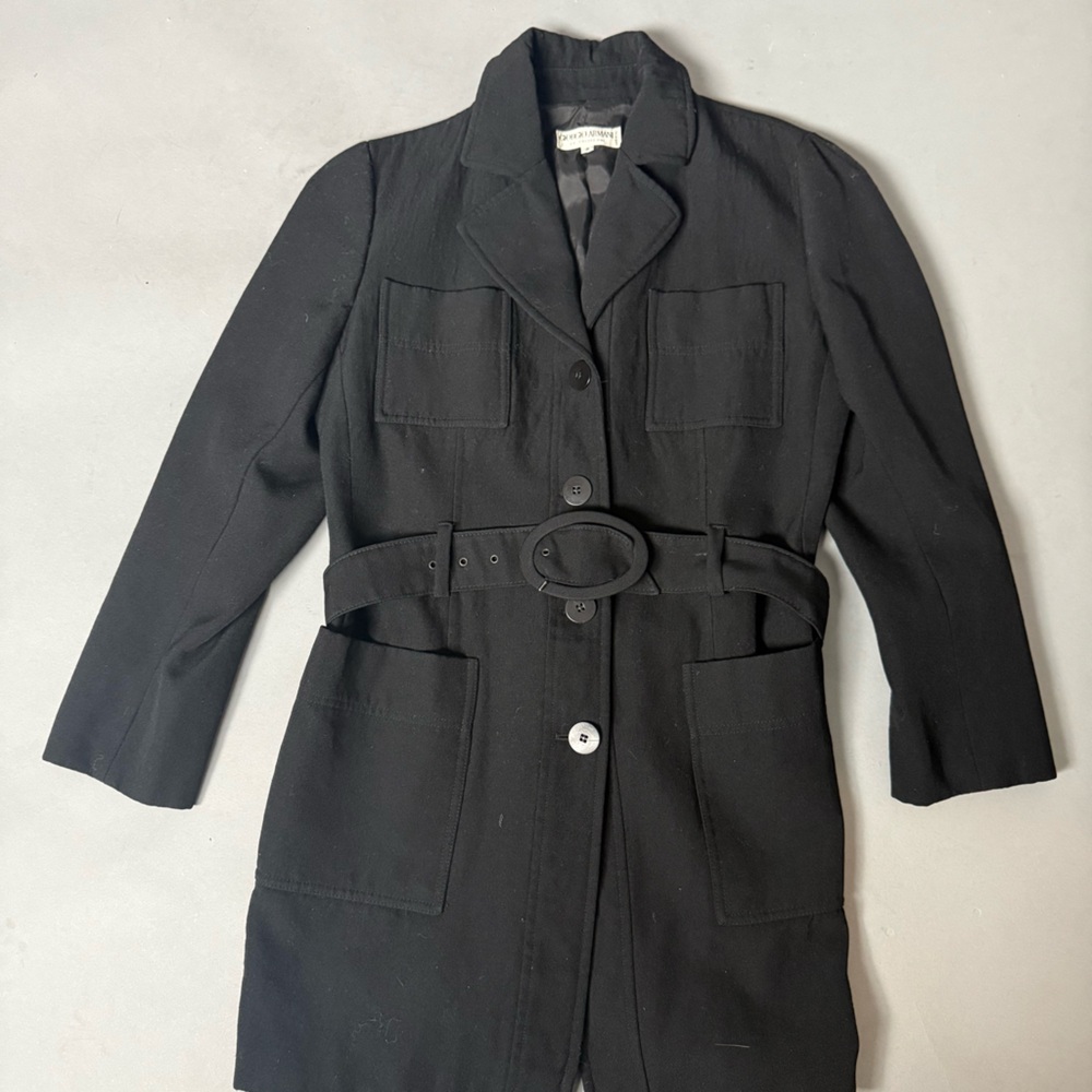 Giorgio Armani Black Belted Wool-Blend Coat